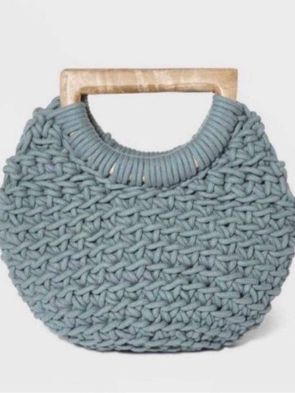 a new day Woven Round Tote in Dusty Blue with Wooden Handles